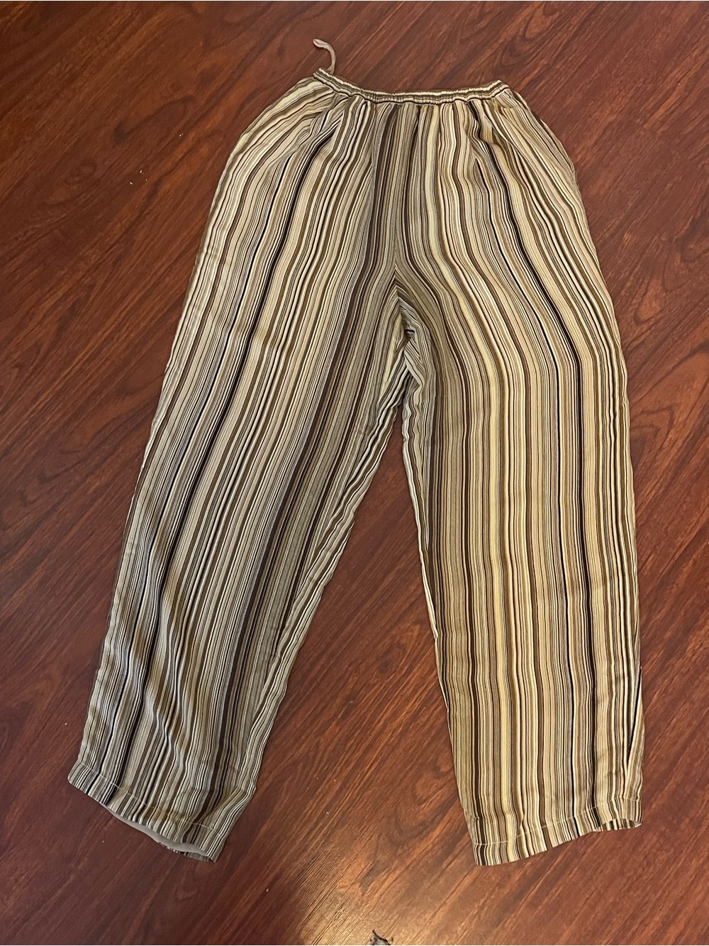 Vintage Anne Klein Brown Striped 100% Silk Lined Pants Size S